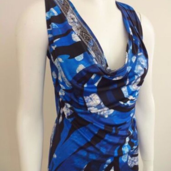 EMILIO PUCCI COBALT BLUE CRYSTALS STUDDED COLLAR NECK SILK SLEEVELESS TOP 40 - Picture 2 of 9